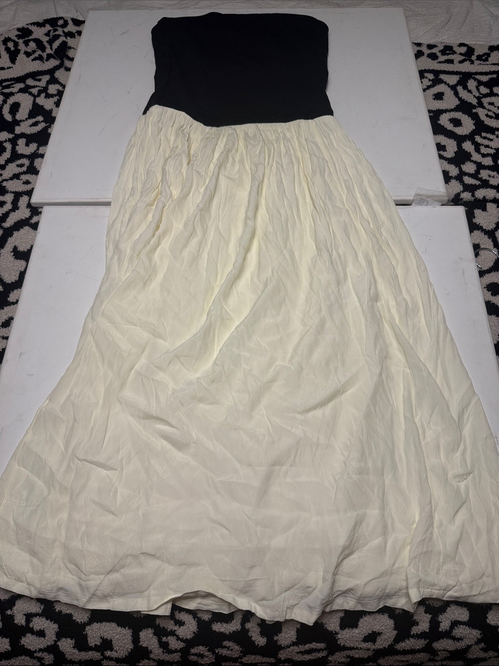 Strapless Black & Cream Maxi Skirt - Timeless Two-Tone Design